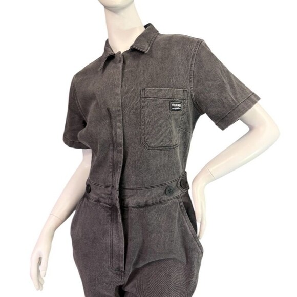 Wildfang The Essential Denim High Waisted Coverall Short Sleeve Dark Gray $178 S - Picture 2 of 11